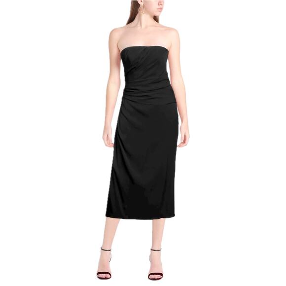 DOLCE & GABBANA Strapless Ruched Midi Dress Black 42 M - Picture 2 of 9